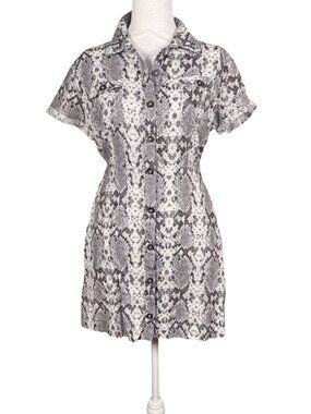 Free People Snake Print Shirt Dress Gray Button Front Mini Women’s Small